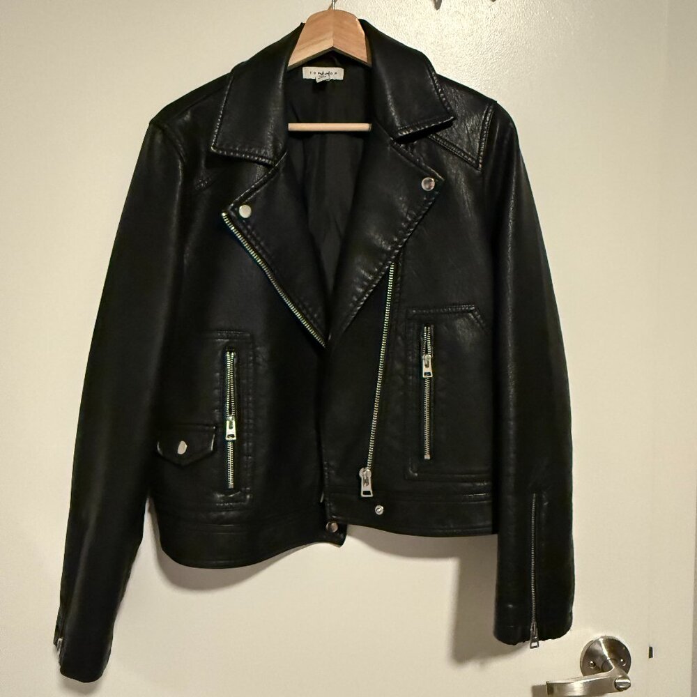 Topshop Black Faux Leather Moto Jacket – Cropped Biker | US 8